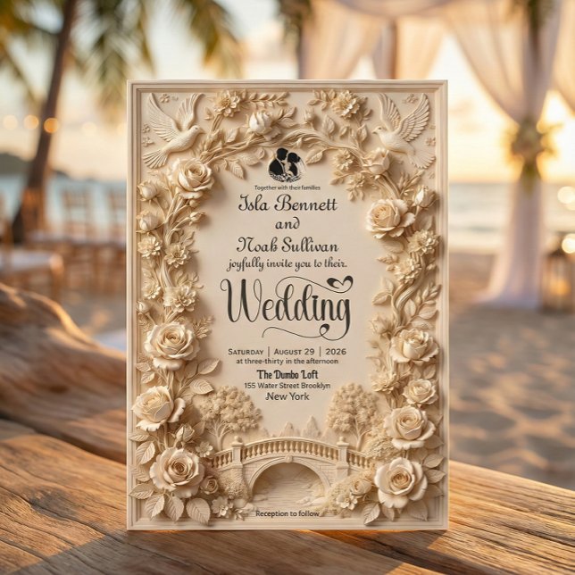 Faux Embossed Floral Relief Effect Classic Wedding Einladung (Von Creator hochgeladen)