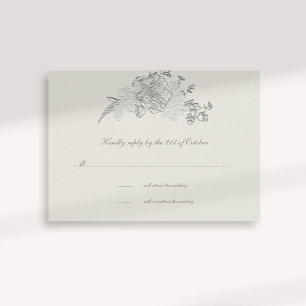 Faux Embossed Peony Formal Ecru Wedding Carte RSVP
