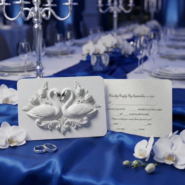 Faux Embossed Plaster Swans Heart Relief RSVP Karte (Von Creator hochgeladen)