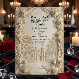 Faux Embossed Relief Ivory Baroque Stone Save The Date