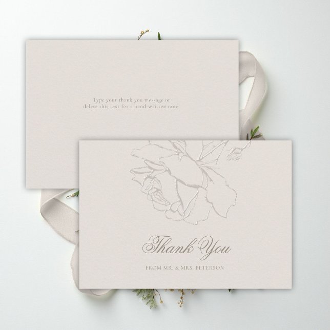 Faux Embossed Roses Ecru Classic Formal Wedding Dankeskarte (ethereal wedding theme ecru thank you formal traditional modern classic floral roses elevated)