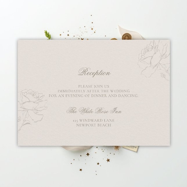 Faux Embossed Roses Ecru Classic Reception Wedding Begleitkarte (ethereal wedding theme ecru reception formal traditional modern classic floral roses elevated)