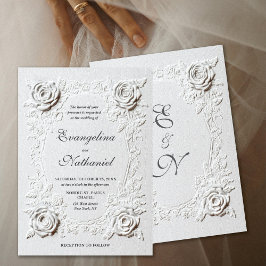  Faux Embossed Roses Elegant Script Formal Wedding Einladung