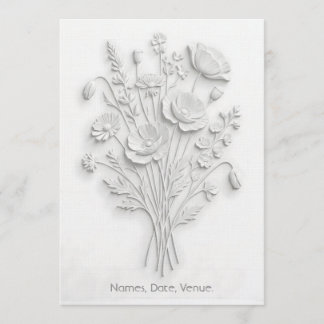 Faux Embossed Wildflower White on White Minimalist Einladung
