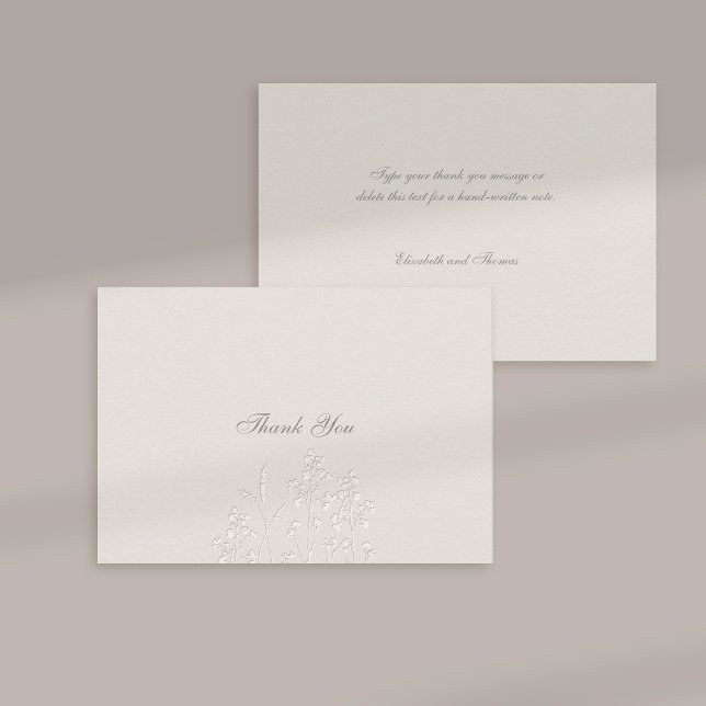 Faux Embossés Fleur sauvage Ecru Mariage Merci (formal wedding thank you card traditional calligraphy ecru faux embossed wildflowers elegant classic)