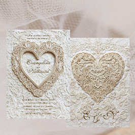 Faux Embroidery Timeless Lace Heart Formal Wedding Einladung
