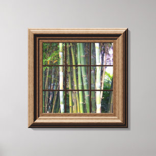 Faux Fenêtre Scène Bambou Vue Toile Mur Art