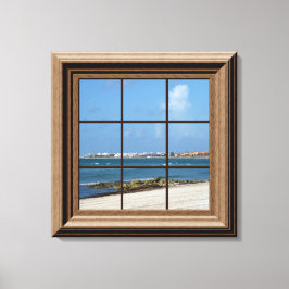 Faux Fenêtre Vue Plage Scène Toile Mur Art
