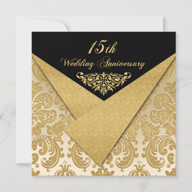 FAUX Flaps Damask Invitation 15e Anniversaire (Devant)