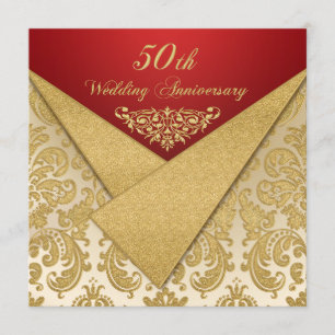 FAUX Flaps Gold Damask 50e anniversaire Invitation