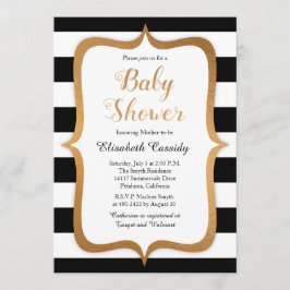 Faux Foil Black Stripes Baby shower Invitation