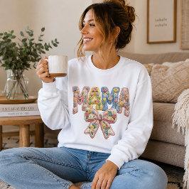 Faux Garn & Stickerei MAMA mit Schleife Sweatshirt