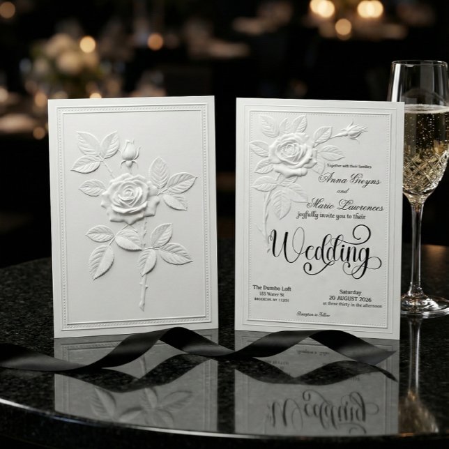 Faux geprägte weiße Rosen Hochzeitskleid im formel Einladung (Von Creator hochgeladen)