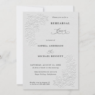 Faux geprägte weiße Rosen Hochzeitsprobe-Dinner Einladung