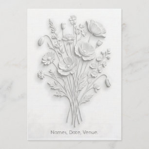 Faux geprägte Wildblume Weiß auf Weiß Minimalist Einladung