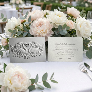 Faux geprägter Schwan- und Rosen-Effekt RSVP Karte