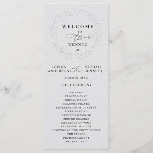 Faux geprägtes weißes Rosen-Hochzeitsprogramm Programm