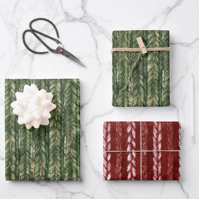 Faux gewebte grüne Fäden Geburtstag Geschenkpapier Set (Vorderseite)