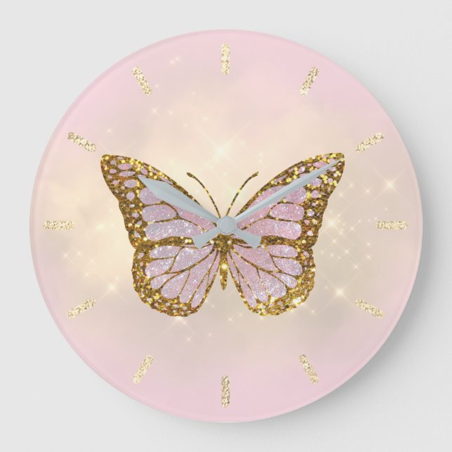 faux glitter butterfly große wanduhr (Vorderseite)
