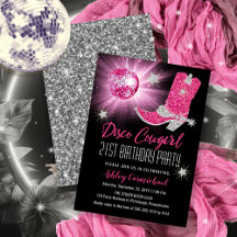 Faux Glitter Pink Disco Cowgirl 21 Birthday Party