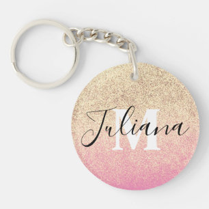 Faux Glitter Zwei-Ton-Pink-Gold-Monogramm Schlüsselanhänger