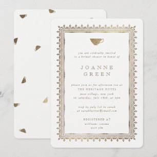 Faux Gold Afternoon Tea Braut-/Hochzeitsdusche Einladung
