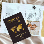 Faux Gold Airplane Passport Destination Wedding  Einladung<br><div class="desc">Invite your loved ones on the adventure of a lifetime with this faux gold heart flag passport wedding invitation. Designed with a chic travel theme, this invitation is perfect for couples planning a destination wedding. The elegant gold heart detail paired with a stylish passport-inspired layout sets the tone for a...</div>