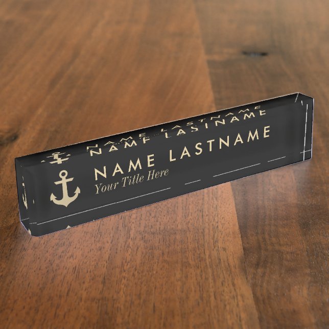 Faux Gold Ancre Black Custom Desk Plaque d'identif (Taille)