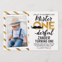 Faux Gold Black M. Onederful Invitation d'annivers