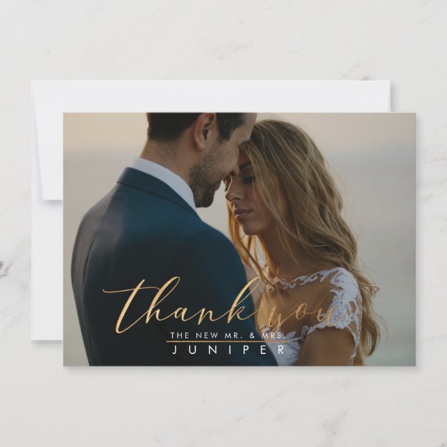 Faux Gold Brush Script Photo Merci Cartes (Devant)