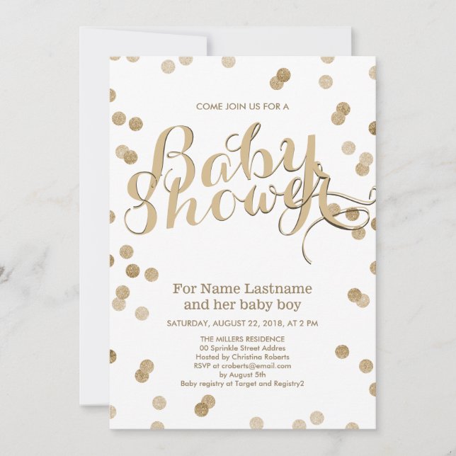 Faux Gold Confetti Baby shower moderne Invitation (Devant)