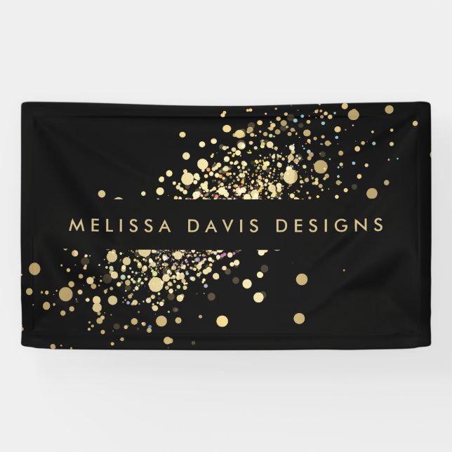Faux Gold Confetti sur bannière noire (Horizontal)