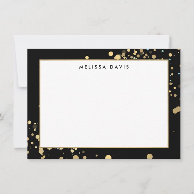 Faux Gold Confetti sur Black Flat Carte pour notes (Devant)