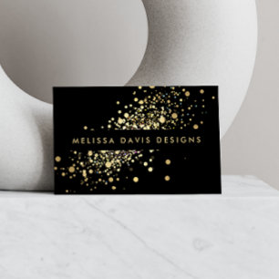 Faux Gold Confetti sur Black Modern Carte de visit