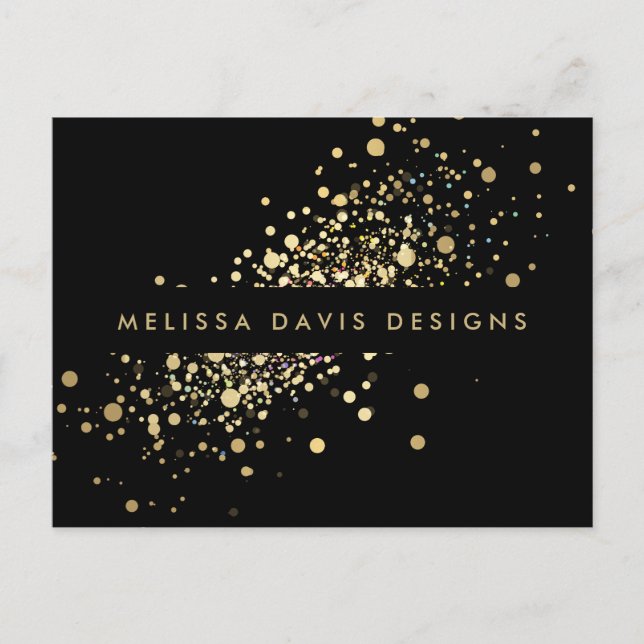 Faux Gold Confetti sur carte postale moderne noire (Devant)