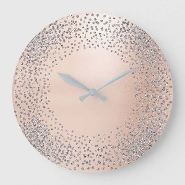 Faux Gold Crystals Confetti Glitter Powder Pink Große Wanduhr (Vorderseite)