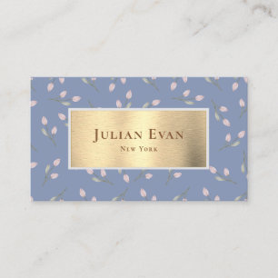 Faux Gold Dusty Blue Floral Carte de visite