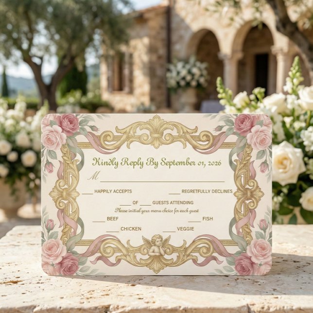 Faux Gold Foil Baroque Rococo Floral RSVP Karte (Von Creator hochgeladen)