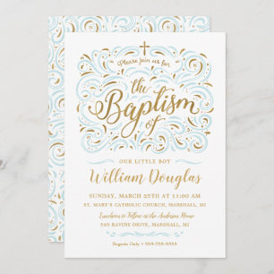 Faux Gold Foil Boy Baptism Invitation
