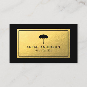 Faux Gold Foil - Carte de visite à parapluie noir