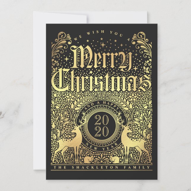 Faux Gold Foil Cartes de Noël - Bonne année (Devant)