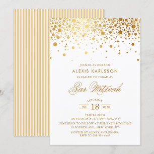 Faux Gold Foil Confetti Bar Mitzvah Invitation