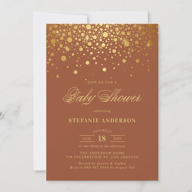 Faux Gold Foil Confetti  Terracotta Baby Shower Einladung (Vorderseite)