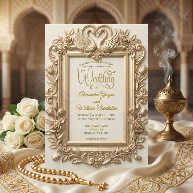 Faux Gold Foil Embossed Baroque Floral Wedding Einladung (Von Creator hochgeladen)