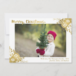 Faux Gold Foil Holly Photo Cartes de Noël