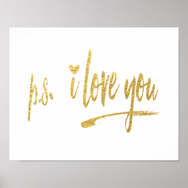 Faux Gold Foil p.s. I Love You w/Heart Poster (Vorne)