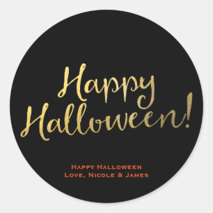 Faux Gold Folie Look HAPPY HALLOWEEN Partygeschenk Runder Aufkleber