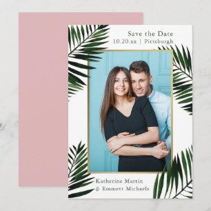 Faux Gold Frame Pink Wedding Save the Date Photo