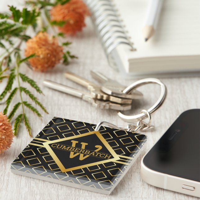FAUX Gold Geometric Pattern MONOGRAM on BLACK (Devant Droit)