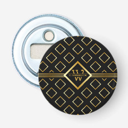 FAUX Gold Geometric Pattern with Monogram on BLACK Flaschenöffner
